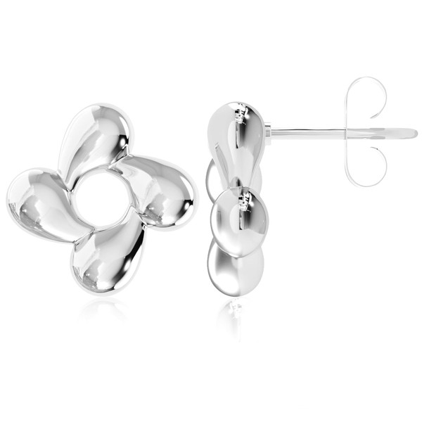 Trifasorie Silver Stud Earrings, 14K White Gold Plated Stainless Steel