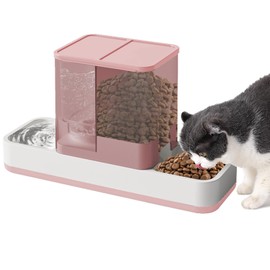 Yummy Sam Automatic Small Pet Feeder and Water Dispenser, 2 in 1 Gravity Cat Auto Pet Feeder and Waterer Set Feeder Dish for Small Medium Pets Dog Puppy Kitten (Pink)