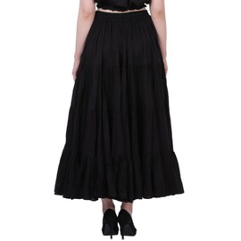 Wevez® Women's Plus Size Gypsy 25 Yard Long Flowy Solid Color Renaissance fair Skirt (Black)