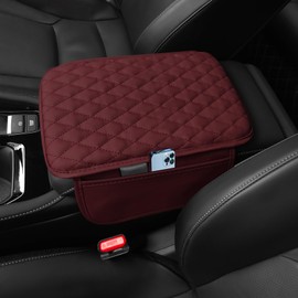 Tecledsn Upgraded Car Center Console Cover, Arm Rest Cover for Car, Leather Car Armrest Cover Cushion with 2 Storage Bags, Universal Car Accessories Auto Center Console Cover for Cars (Volcanic red)