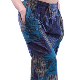 Handmade in Nepal Bohemian Hippie Patchwork Trousers Closed Leg Comfortable, Handmade Hippie Pants for Women Unique Boho Style (XL)
