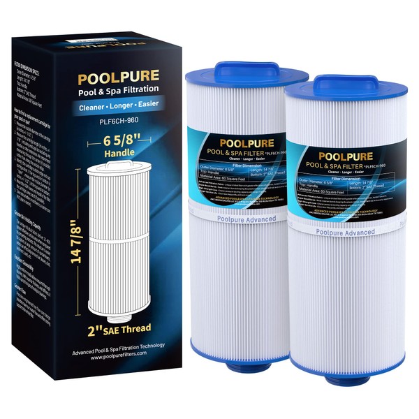 POOLPURE PLF6CH-960 Spa Filter Replaces PJW60TL-F2S, Jacuzzi Filters J-300, J400,