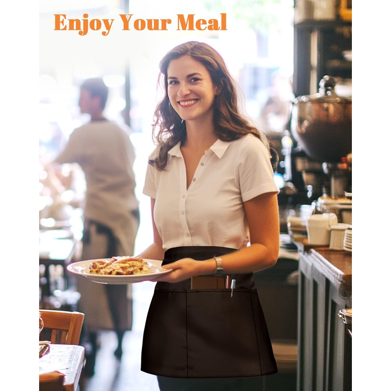 Slohif Reversible Server Apron with 6 Pockets - Waist Apron