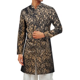 Runcati Mens Kurta Sherwani Coats Kaftan Indian Ethnic Royal Suits Shiny Mandarin Collar Wedding Festive Party Blazer