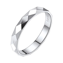Silvora 925 Sterling Silver Women's Ring, Polished / Faceted Prism Cut Thin Rings, Stackable Engagement Rings, Friendship Rings and Partner Rings, Size 4-12, Silver, Faceted prism