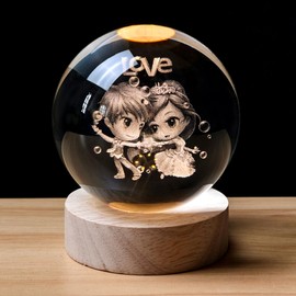 TINGMEIBESTLY 3D Cross Crystal Ball with Wooden Light Base, Laser Engraved Valentine Gifts,Wedding Propose for Lover (Love)