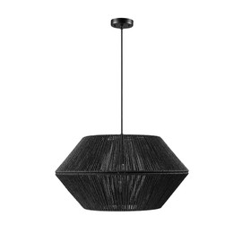 Globe Electric Globe Electric 65470 1-Light Chandelier, Matte Black Natural Twine, Mate Black Canopy and Socket, Designer Black Cloth Hanging Cord. Adjustable Height, Home Decor Lighting, Hygge, Bulb Not Included