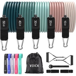 VEICK Resistance Bands, Exercise Bands for Working Out with Handles, Elastic Workout Bands for Men Women, Exercising Bands for Strength Training Equipment at Home Gym