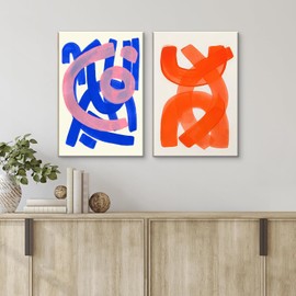 Yolbcdr Abstract Colorful Canvas Wall Art Minimalist Geometric Painting Prints Framed Set of 2 Modern line Art Pictures Decor Contemporary Artwork Decoration for Living Room Bedroom Office 16x24in