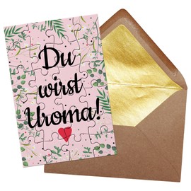 PR Print Royal Photo Puzzle "Du wirst Uroma" with Envelope with Gold Inlay - Gift for Grandma - Uroma - Announcement Birth & Pregnancy - 24 Pieces