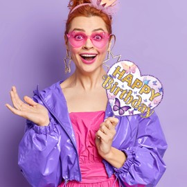 Butterfly Birthday Decorations Photo Booth Props Purple Butterfly Decorations Photobooth Props for Girls Women Butterfly Themed Party Suppiles Baby Shower Decor