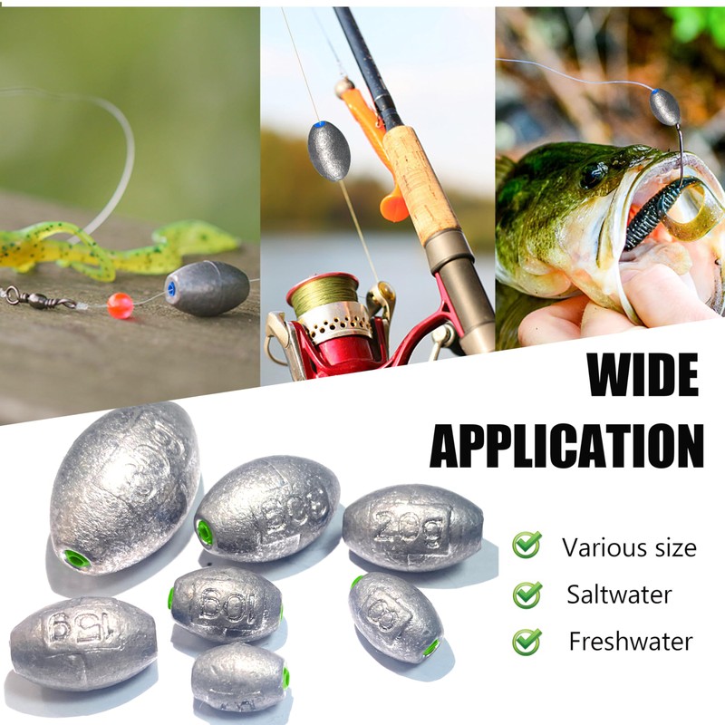Pesas de pesca de bala con forma ovalada con núcleo