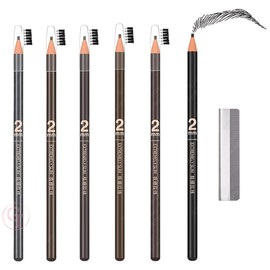 6 Colors Ultra-Thin 2mm Eyebrow Pencil with Brush - Waterproof Long-Lasting Smudge-Proof | Peel-Off Slim Microblading Pencil for Precise Mapping, Natural Brows (6-Piece Mixed Color Set)