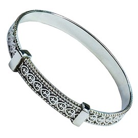 Beautiful Jewellery Company Solid 925 Sterling Silver Baby Expanding Bangle With Love Celtic Hearts and Millgrain (Maple Wood Gift Box)