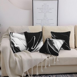 HOSTECCO Marble Cushion Covers 45x45 cm Set of 4 Black and White Abstract Cushion Cases Farmhouse Decorative Pillow Covers for Sofa Couch