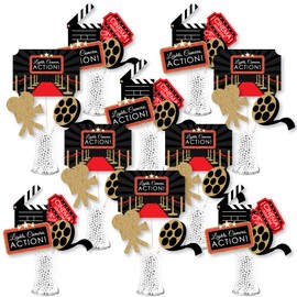 Big Dot of Happiness Big Dot of Happiness Red Carpet Hollywood Movie Night - Premium Table Centerpiece Set, Double-Sided Printed Cardstock Toppers, Celebration Decor Kit - 35 Pieces