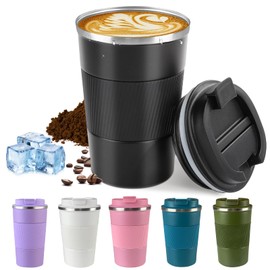 Insulated travel coffee mugs leak-proof, reusable coffee cups with a lid,stainless steel vacuum thermos coffee tumblers, suitable for men and women,keep hot and cold drinks (3rd-Black, 17OZ)