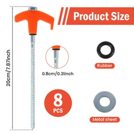 8Pcs Screw in Tent Stakes Carbon Steel Tent Pegs Portable Ground Anchors Screw Multipurpose Ground Anchor Peg 20cm Tent Spikes for Yard Camping Garden Grassland(Orange)
