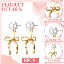 Tondiamo 8 Sets Bridesmaids Gifts Pearl Jewelry Knot Pearl Earrings and Linen Cotton Small Drawstring Bags Wedding Bridesmaids Gifts I Couldn't Tie the Knot Without You(Cute)