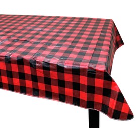 Iconikal Flannel-Backed Reusable PEVA Tablecloth Table Cover, Red Buffalo Plaid, 70 x 52 inches