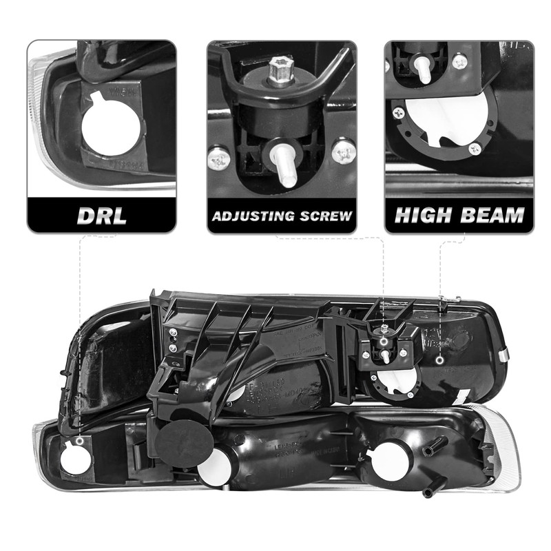SOCKIR 4PCS Headlight Assembly Fit For 99-06 GMC Sierra 1500