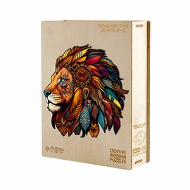 Wooden Puzzle Adult Lion 300 Pieces, KAAYEE Puzzle Wood, Wooden Puzzle Irregular Unique Shape Puzzle Pieces, Wooden Puzzle Animal Shape, Wooden Puzzle with Wooden Gift Box (Lion, L)