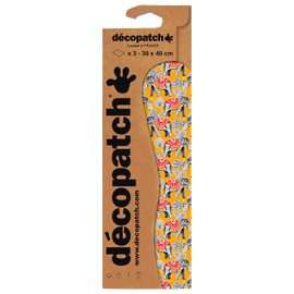 Décopatch - Ref C825C - Yellow Elephant Print Paper Pack - Each Sheet 30 x 40cm, Pack of 3 Paper Sheets - Best Used With Décopach Glue & Varnish, Multicoloured