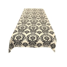 New Creations Fabric & Foam Inc, Decorative Damask Polyester Taffeta Tablecloth (Black on Ivory, 56" x 96" Rectangular Tablecloth)