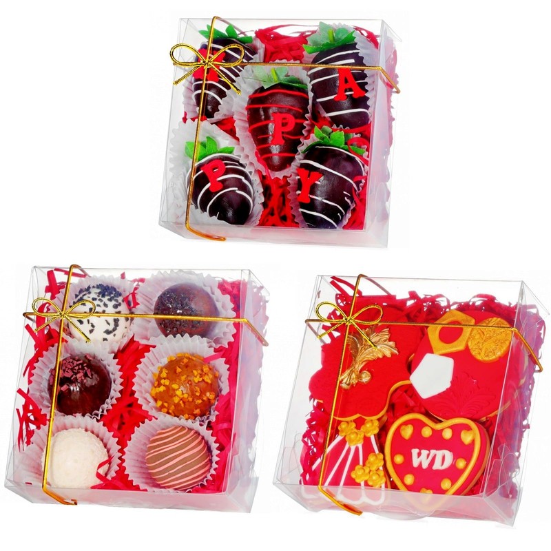 SLShePack SLShePack 25Pack 5x5x2Inches Clear Bakery Boxes Chocolate Covered Strawberry