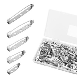 Gosknor Pack of 200 Brooch Pins, 20 mm/25 mm/32 mm/38 mm/45 mm Safety Pins for Crafts, Flat Metal Back Pin Pins for Making Homemade Jewellery, Badges, Name Tags