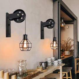 NOLITOY 4 Pcs Black Retro Pulley Wheel for Pendant Lamp, Vintage Iron Pulley Wheel Lighting Accessories, Inch, DIY Chandelier Hanging Light Kit