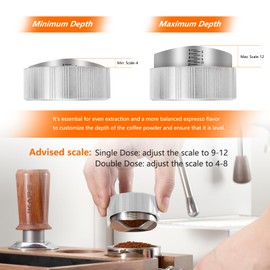 IKAPE 51MM Coffee Distributor, Adjustable Depth Espresso Distributor with Scale, Fits All 51MM Espresso Portafilter, Compatible with 51MM Delonghi Bottomless Portafilter(Silver)