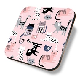 1 x Square Coaster - Pink Cats Mum Sister Aunty Kids Girls Cork Backed MDF Glossy Tea Coffee Accessory #170730