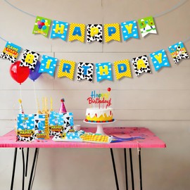 Cartoon Story Happy Birthday Banner Toy Theme Birthday Party Supplies Baby Baptism Party Decoration