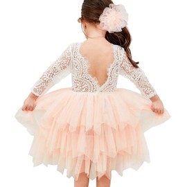 Topmaker Backless A-line Lace Back Flower Girl Dress (4T, Sleeve-Pink)