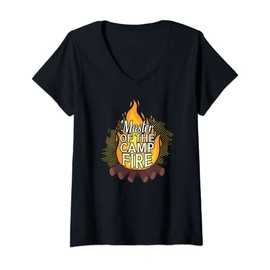 Womens Master of the Campfire Wilderness Glamping Campfire Nature V-Neck T-Shirt