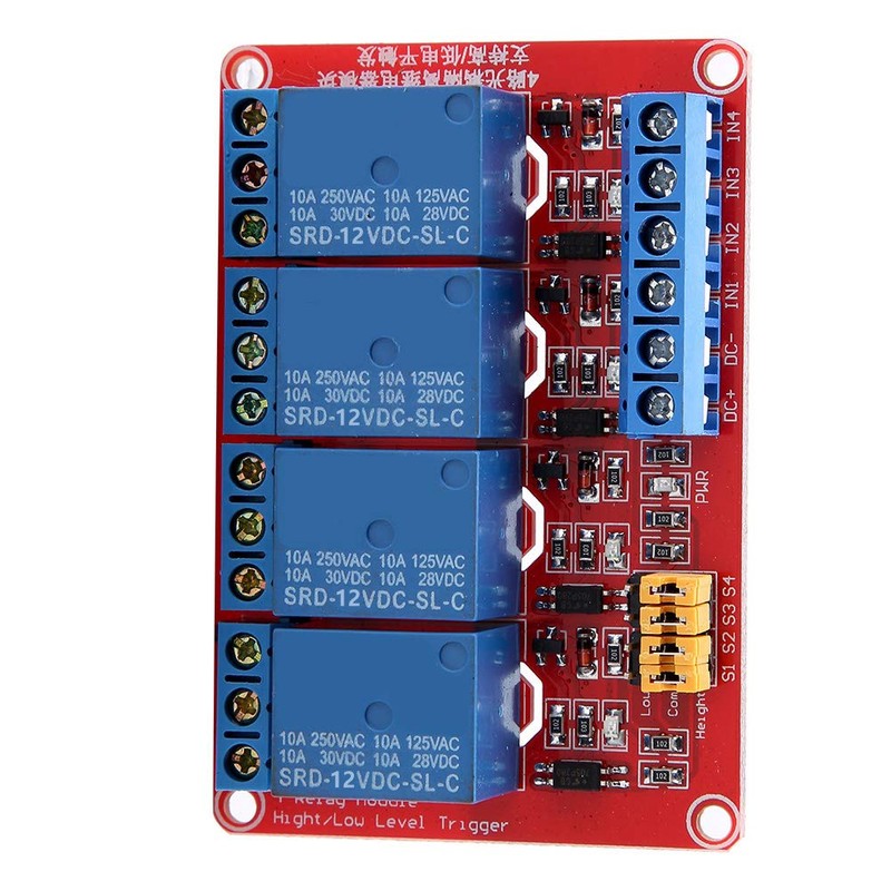 Akozon 12V Relay Board, 4-Channel Optocoupler Relay Module, Low Trigger