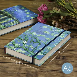 ipoul Art Journal, Sketch book, Blank Notebook, 130gsm, Thick Paper Sketchbook, A5, Hardcover Drawing Notebook, Blank Page Journal, Lay Flat, Unlined, Van Gogh Almond Blossom, Cute Sketchbook