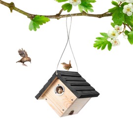 Dreyoo 2 Pack Cedar Wren House, 1-1/8'' Entrance Hole Wren Bird Houses for Outside with Metal Guard, Air Vents, Hanging Wooden Bird Houses for House Wren, Chickadees