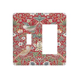 William Morris Strawberry Thief Botanical Red Green 2 Gang Single Toggle Rocker Combination Light Switch Covers Wall Plate Cover Electrical Faceplate Decorative Switchplate for Country Bedroom