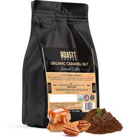 Roastt Coffee Organic Caramel Nut Ground Coffee - Buttery Caramel & Pecan Medium Roast Ground Coffee - Medium Roast Coffee Beans - USDA Certified Organic Arabica Beans Coffee - 12oz Bag (Pack of 1)
