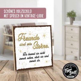 TypeStoff Wooden Sign with Saying Friends Are Like Stars, White/Yellow, Vintage Look with Quote as a Gift and Decoration on the Theme of Friendship and Intimacy