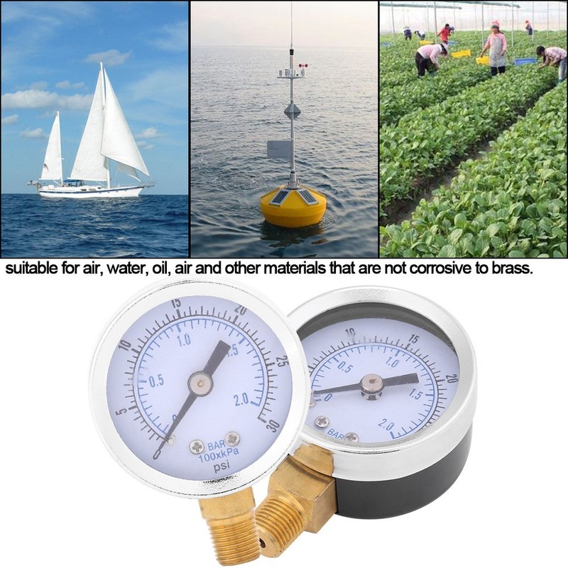 Low Pressure Gauge, 0-30psi 0-2bar Mini Dial Hydraulic Pressure Gauge,