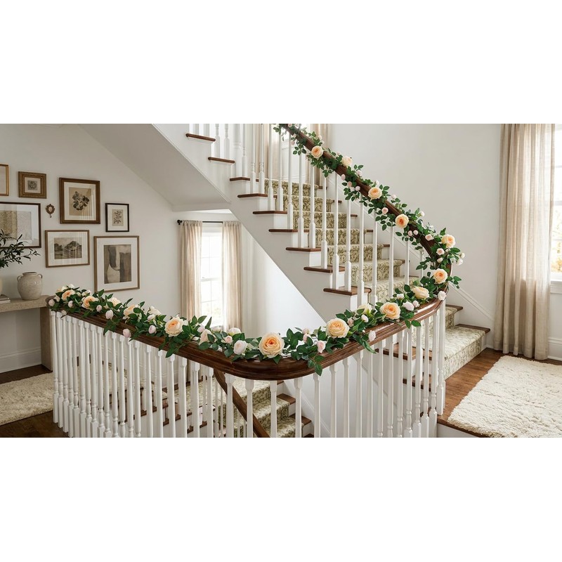 2 PCS 12FT Bendable Flower Garland, Artificial Rose Vine for