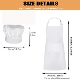 LxcshLjx 2 Pcs Chef Apron Hat Set, Adjustable Bib Chef Apron, Chef Cooking Hat, Father Cooking Apron, Water Drop Resistant Baker Kitchen Aprons with 2 Pockets for Women Men, White