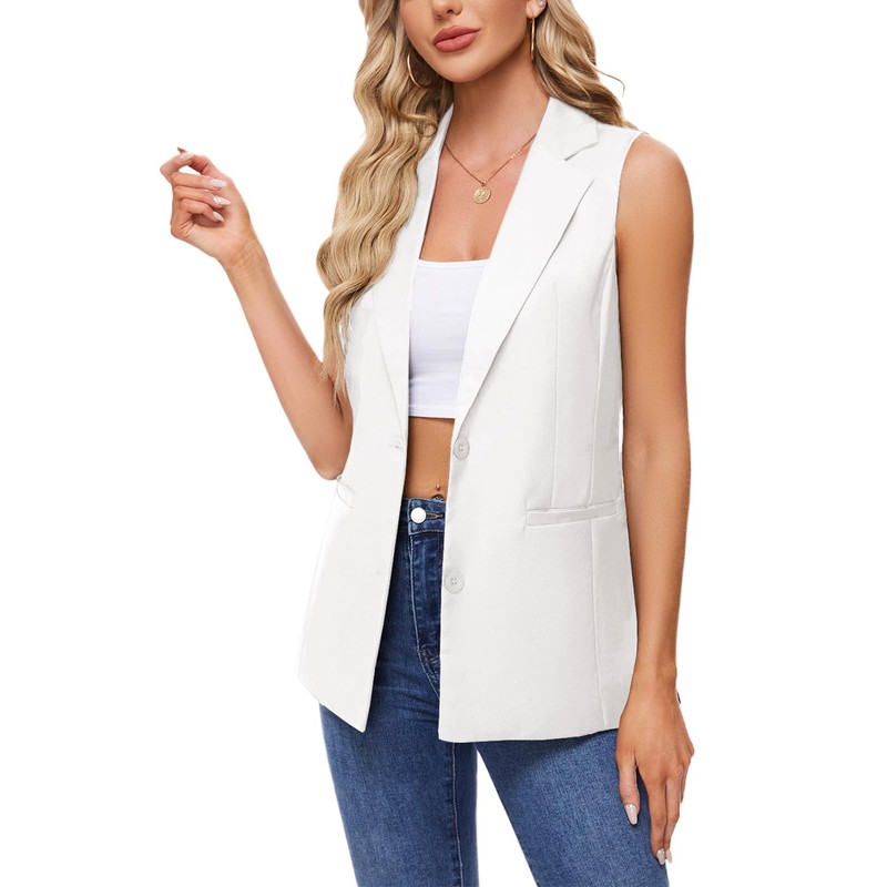 MINTLIMIT Women Blazer Sleeveless Vest Solid Jacket Waistcoat Button Down