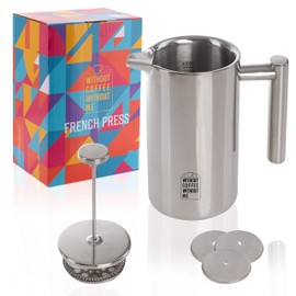 NOUTEN Premium Stainless Steel French Press 0.6 L - Insulation Effect Thanks to Double-Walled Design - Scale for Perfect Preparation - Replacement Filter Included - 2 Years Money Back