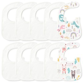 10Pcs Baby Bibs for Boys Girls White Waterproof Polyester Feeding Bibs DIY Painting Bibs Baby Bandana Drool Bibs with Adjustable Magic Stickers Unisex for Baby shower (Painting Tools Not Included)