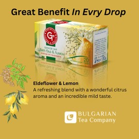 Premium GT Elderflower and Lemon 20 Tea Bags Herbal Pure Aromatic Infusion for Desserts Blend for Refreshing Healthy Enjoyment 100% Pure and Natural