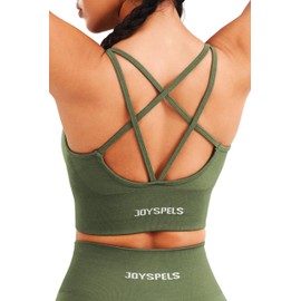 JOYSPELS Women's Sports Bra Seamless Longline 4-Way Stretch Yoga Top with Removable Pads for Gym, Workouts, Running Green M